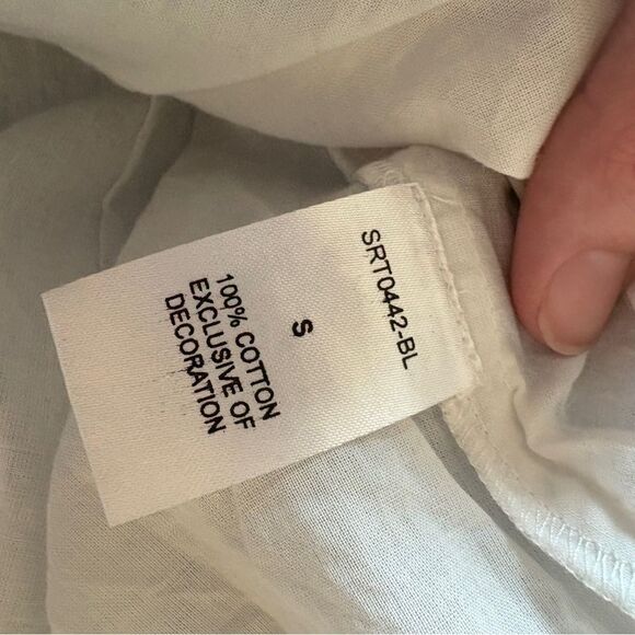 THML Blue White Vertical Striped 100% Cotton Dress Pockets Red Tassels women's S - Picture 12 of 12